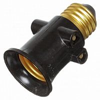 Патрон-переходник прямой Navigator Е27/Е27 + розетка Пластик Черный картинка 